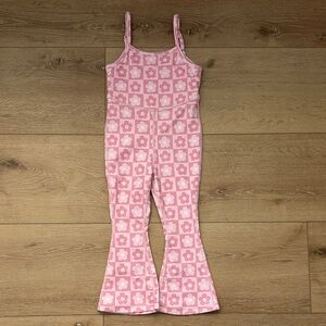 Tullabee Pink Floral Checkered Tank Active Jumpsuit